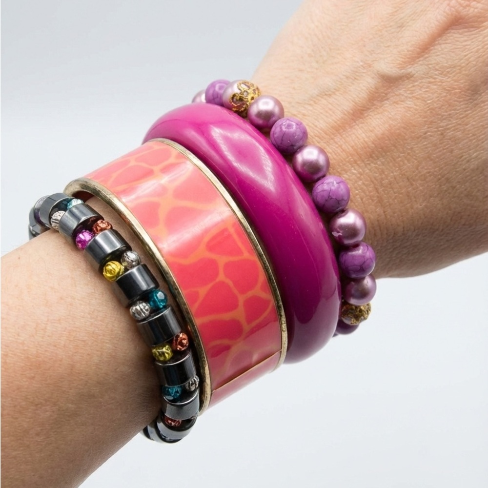 Bracelet Jewelry Set Hematite , Mixed Four Piece Pink Purple Black